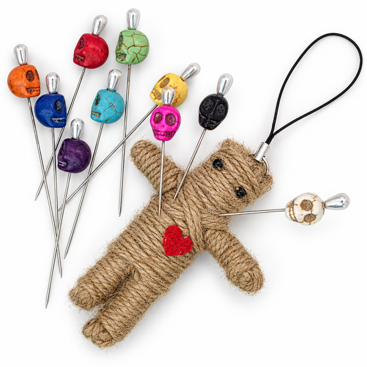 Voodoo Doll with Skull-Head Pins