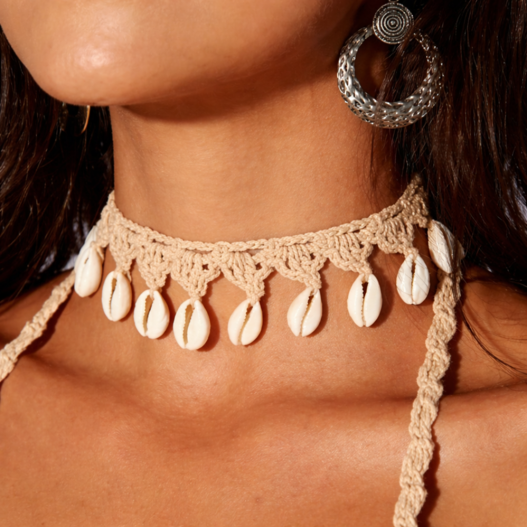 Cowrie Shell Macramé Choker Necklace