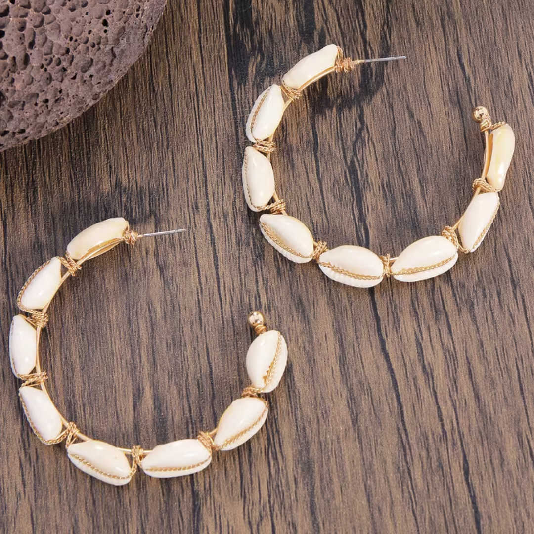 Cowrie Shell Hoop Earrings