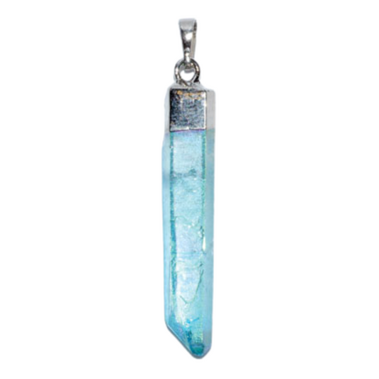 Aqua Aura Quartz Pendant w/ 32" Silver Chain