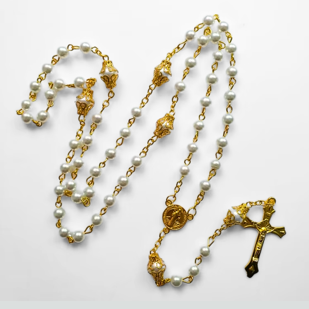 Saint Benedict Faux Pearl Rosary