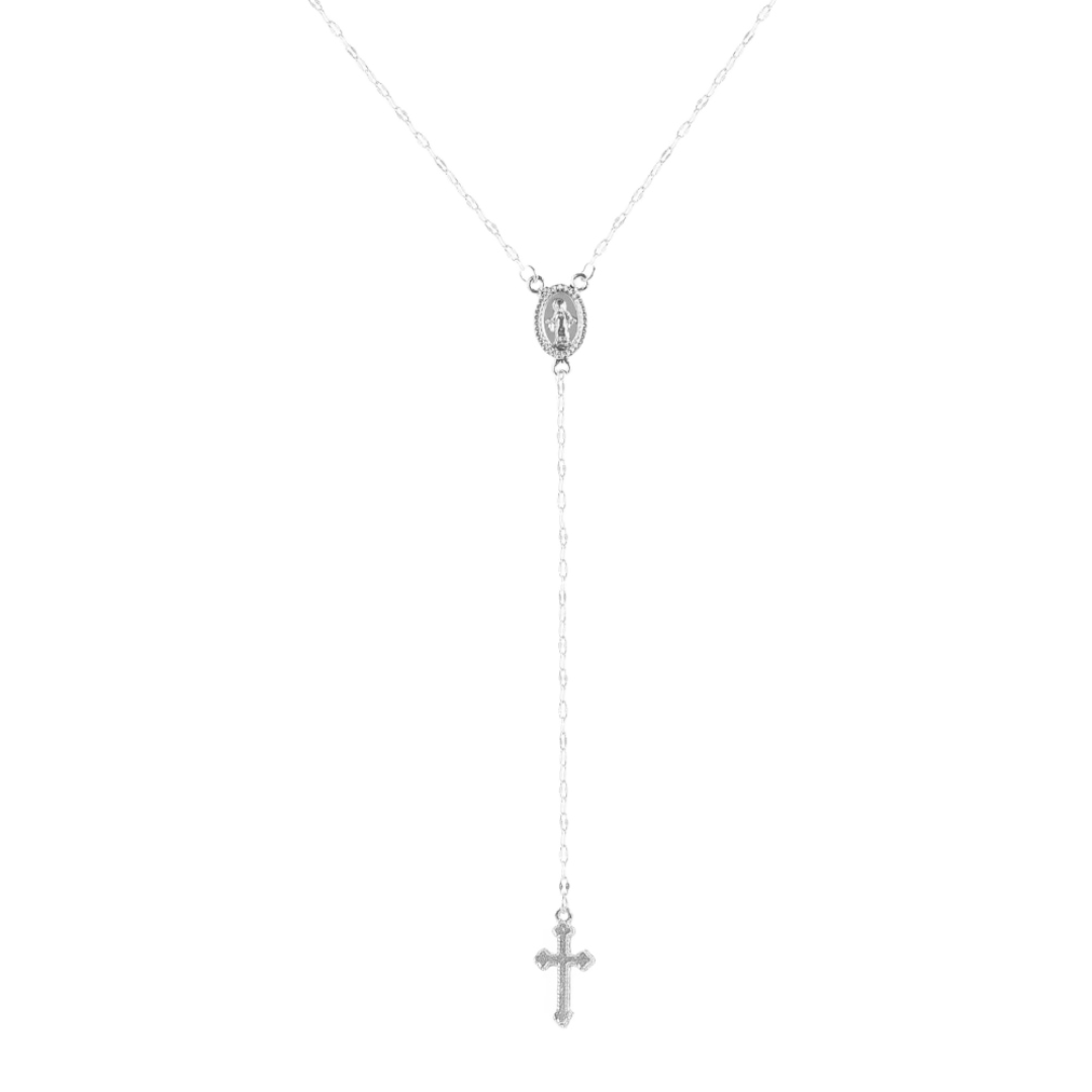 Divine Elegance Rosary Necklace - silver