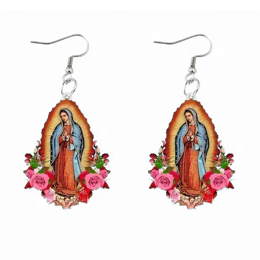 Our Lady of Guadalupe Rose Wrapped Earrings