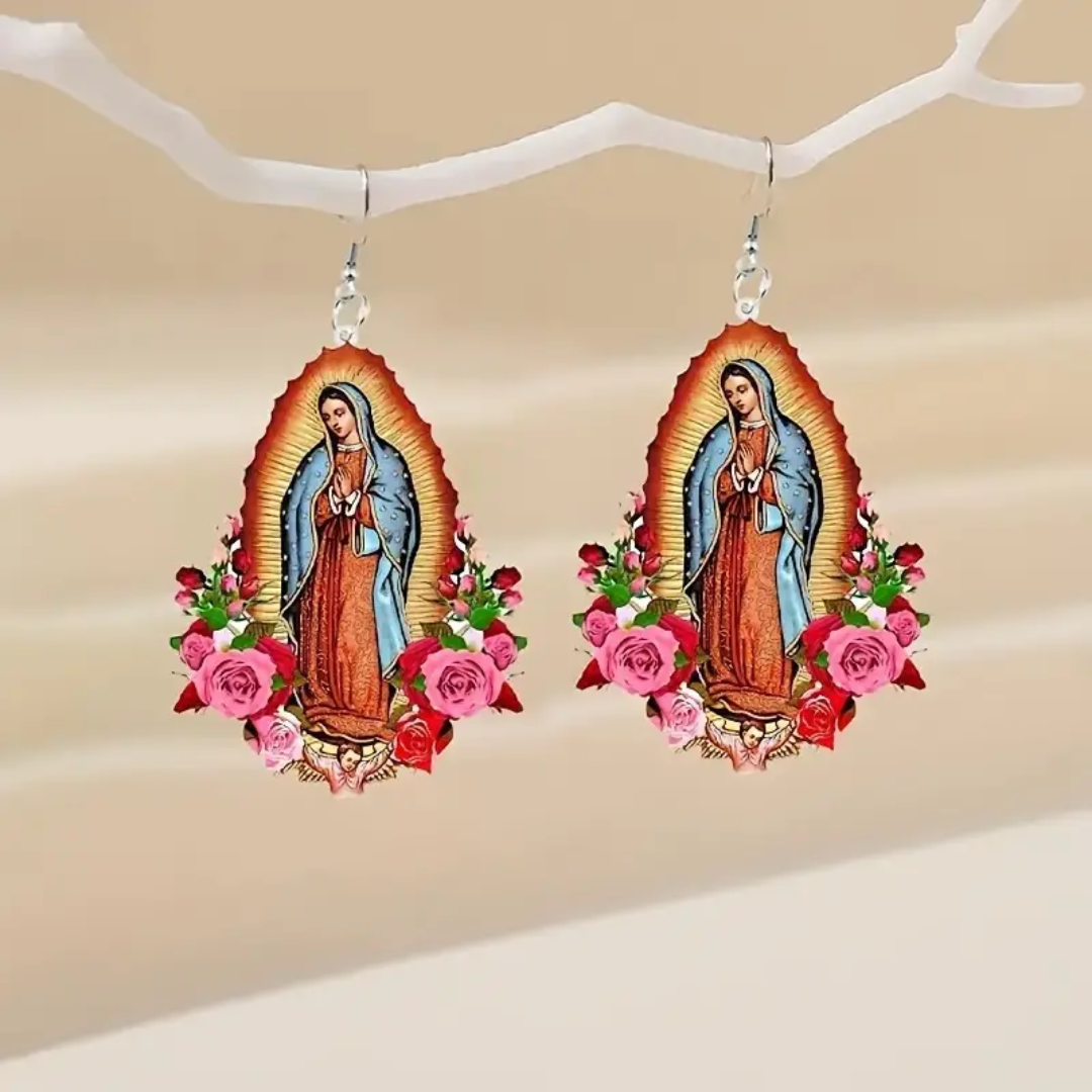 Our Lady of Guadalupe Rose Wrapped Earrings