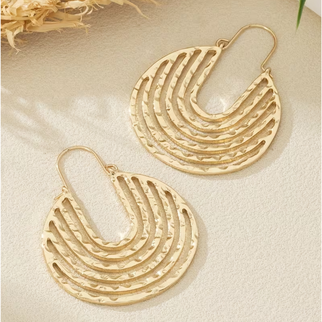 Hammered Gold Crescent Hoop Earrings