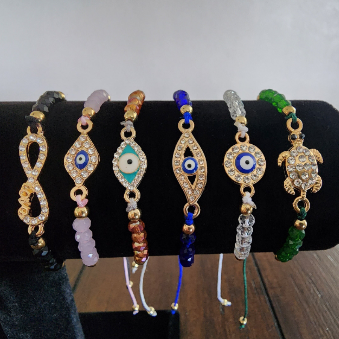 Adjustable Evil Eye Crystal Bracelet | Mal de Ojo Pulseras