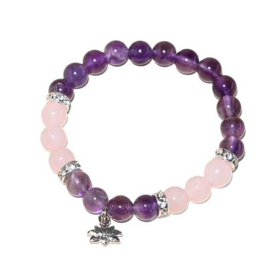 Amethyst & Rose Quartz Lotus Bracelet