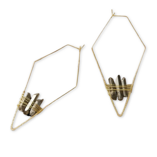 Geometric Gold Wireframe Crystal Earrings