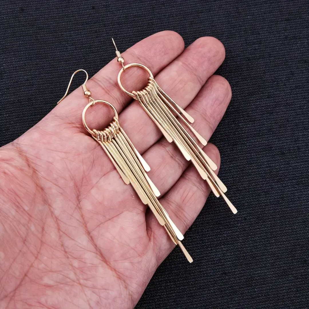 Golden Circle Tassel Dangle Earrings