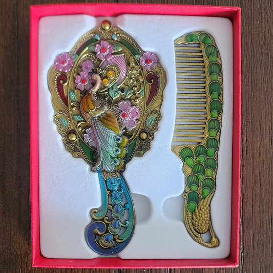 Peacock Mirror & Comb Set