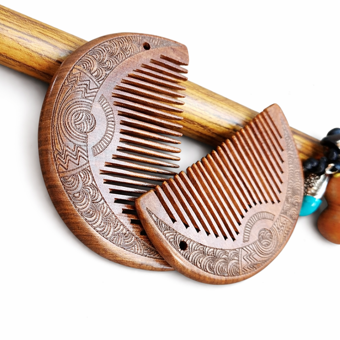 Carved Wooden Moon Comb