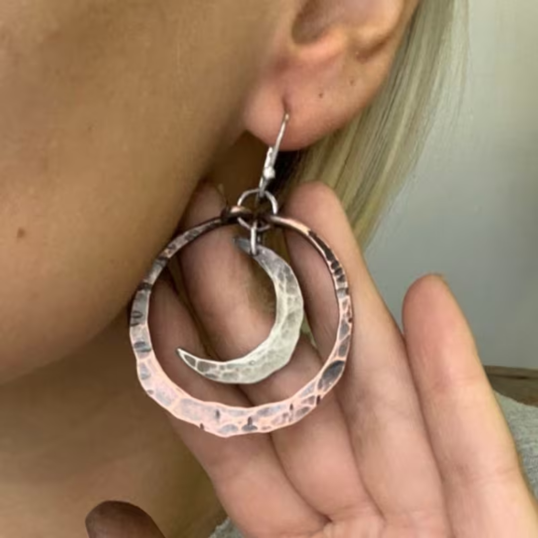 Crescent Moon Dangle Earrings – Hammered Lunar Jewelry