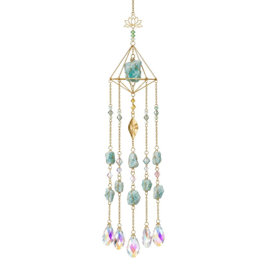 Amazonite Crystal Suncatcher | Lotus Flower Hanging Décor