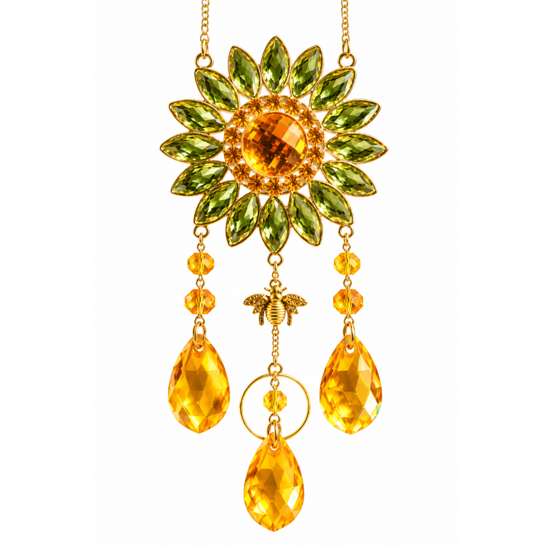 Sunflower Crystal Suncatcher | Honey Bee Hanging Décor