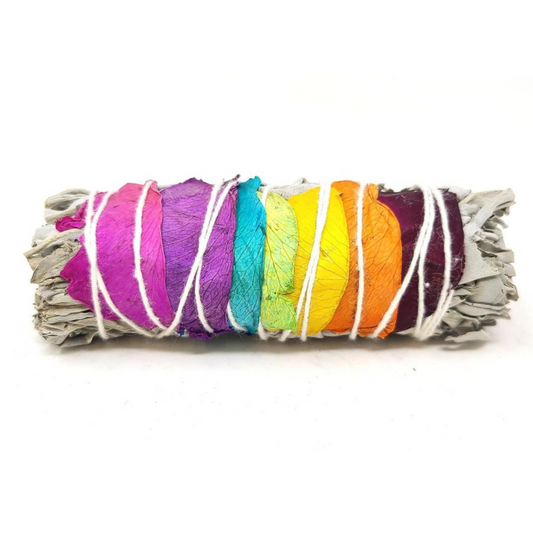 7 Chakra Sage (White Sage with 7 Color Rose Petals) 3-4"