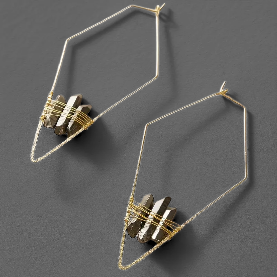 Geometric Gold Wireframe Crystal Earrings