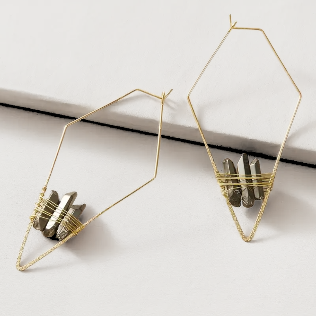 Geometric Gold Wireframe Crystal Earrings