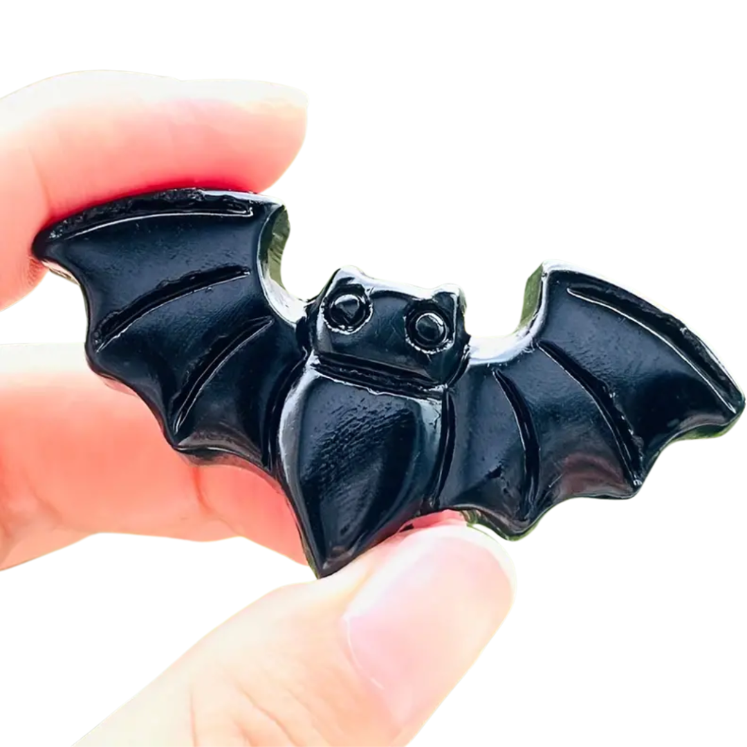 Natural Obsidian Bat | Hand Carved Crystal Quartz