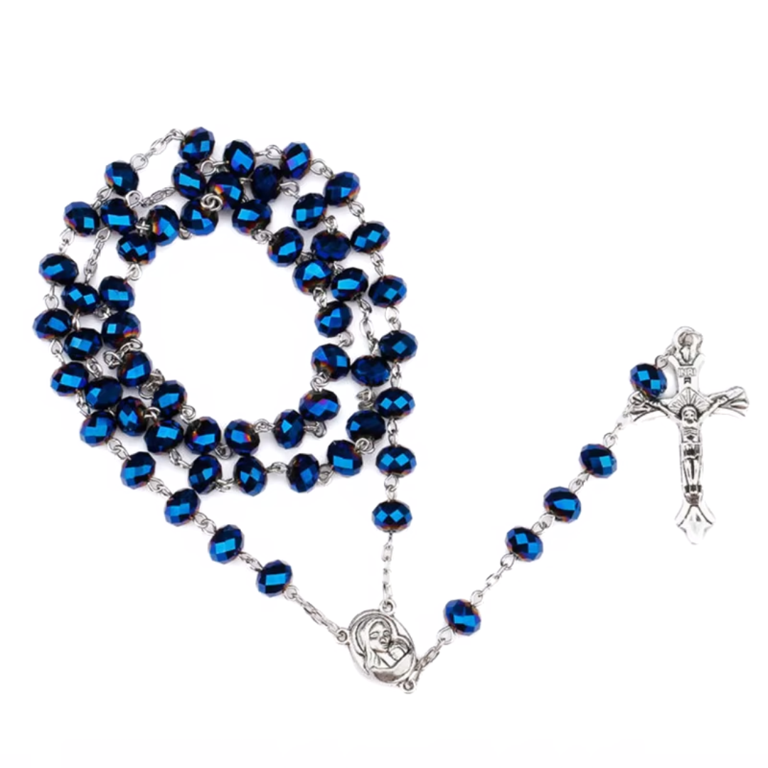 Blue Crystal Rosary with Holy Soil Relic