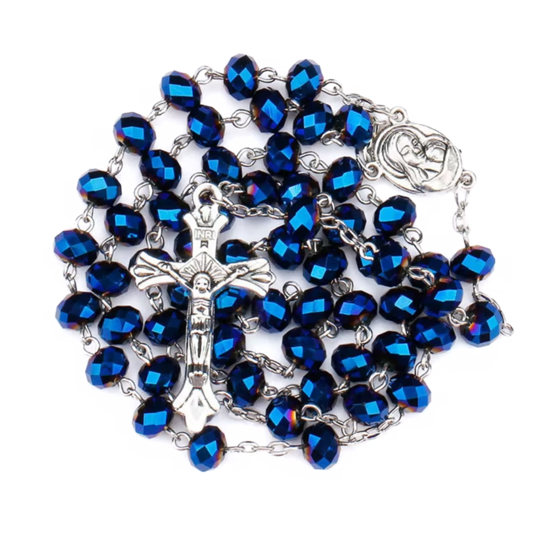Blue Crystal Rosary with Holy Soil Relic