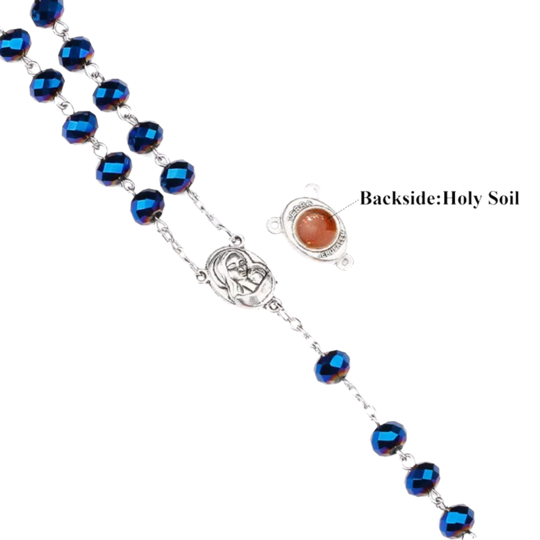 Blue Crystal Rosary with Holy Soil Relic
