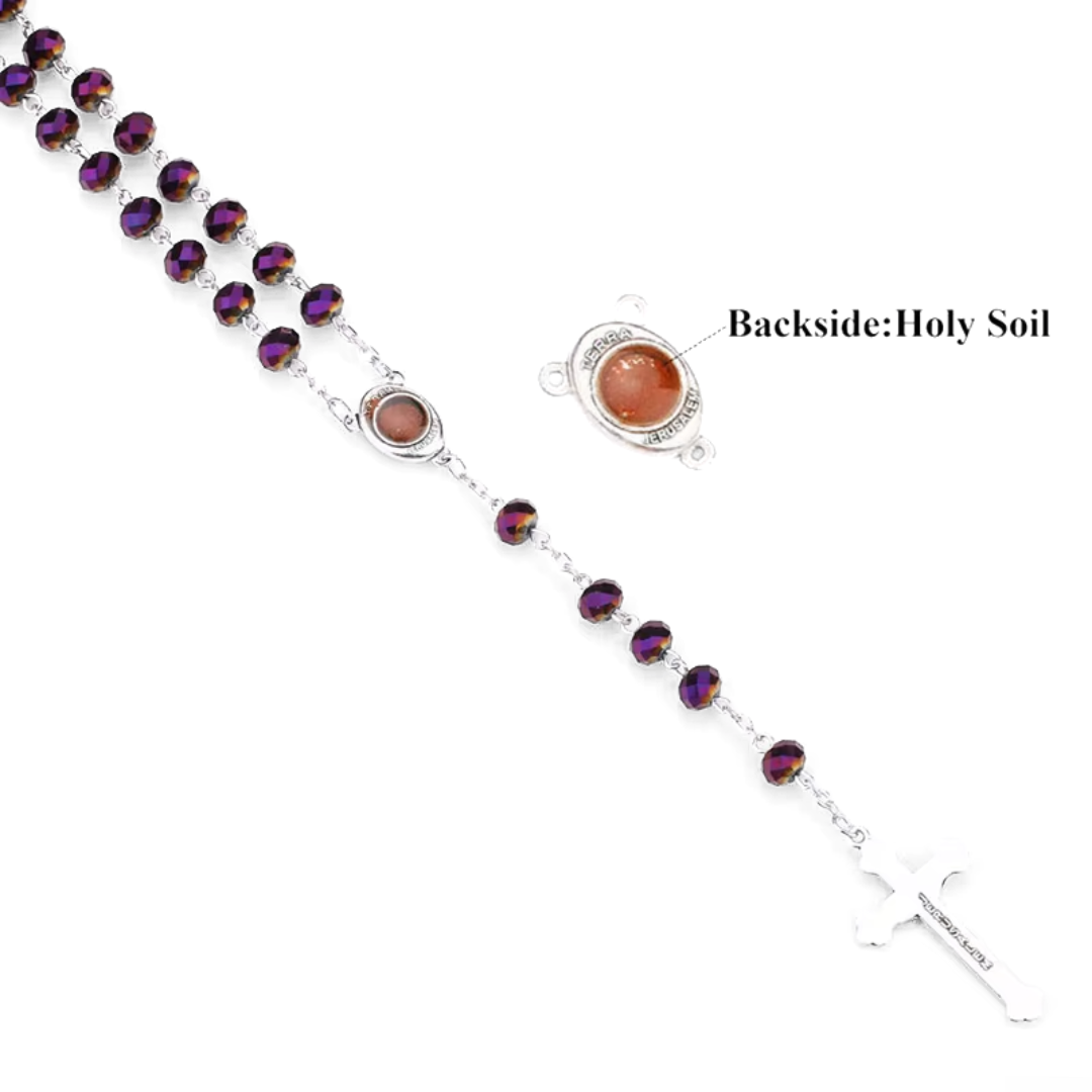 Purple Crystal Rosary with Holy Soil Relic