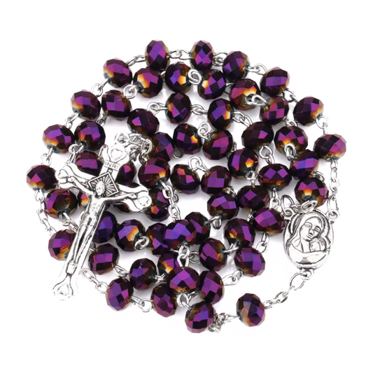 Purple Crystal Rosary with Holy Soil Relic