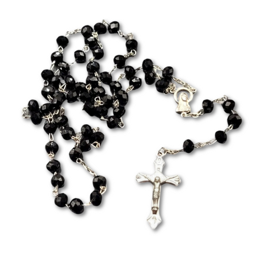 Midnight Blue/Black Crystal Cut Bead Rosary