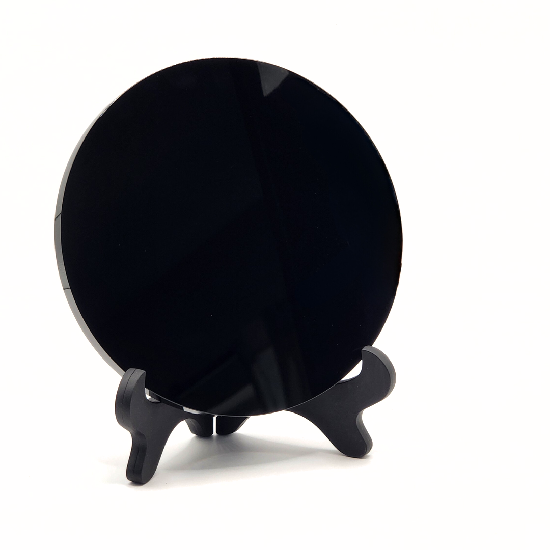 Natural Black Obsidian Scrying Mirror with Stand (6")