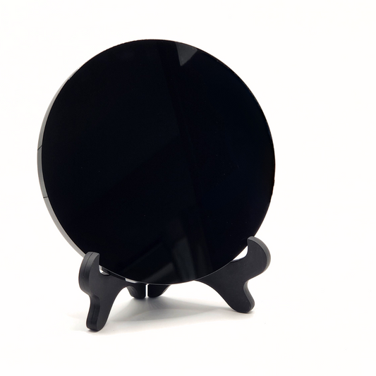 Natural Black Obsidian Scrying Mirror with Stand (6")