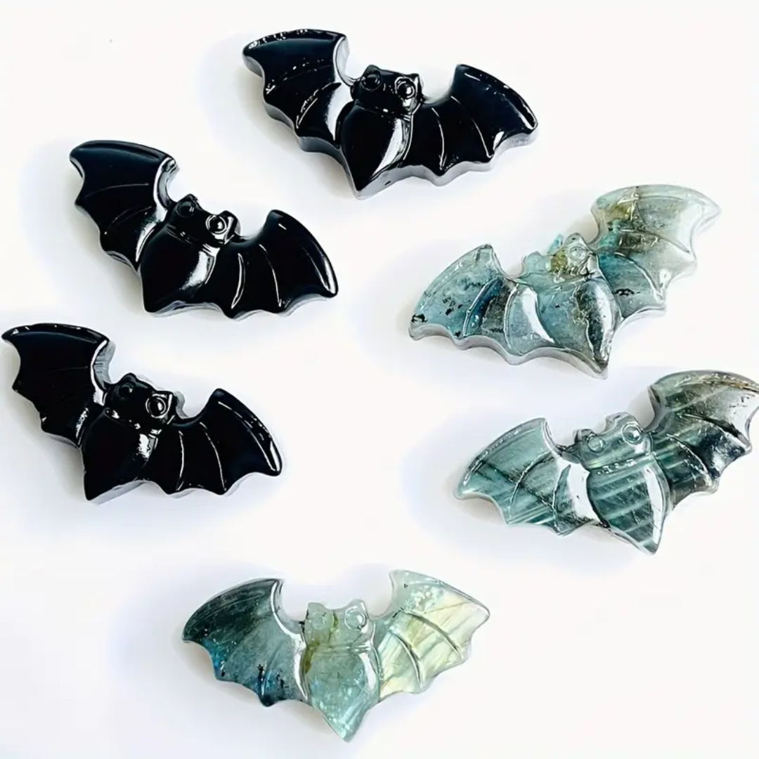 Natural Obsidian Bat | Hand Carved Crystal Quartz