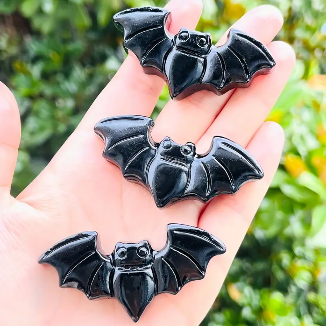 Natural Obsidian Bat | Hand Carved Crystal Quartz