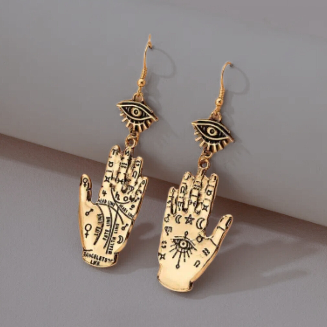 Gold Palmistry Hand Earrings