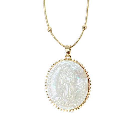 Our Lady of Guadalupe Natural Shell Pendant Necklace