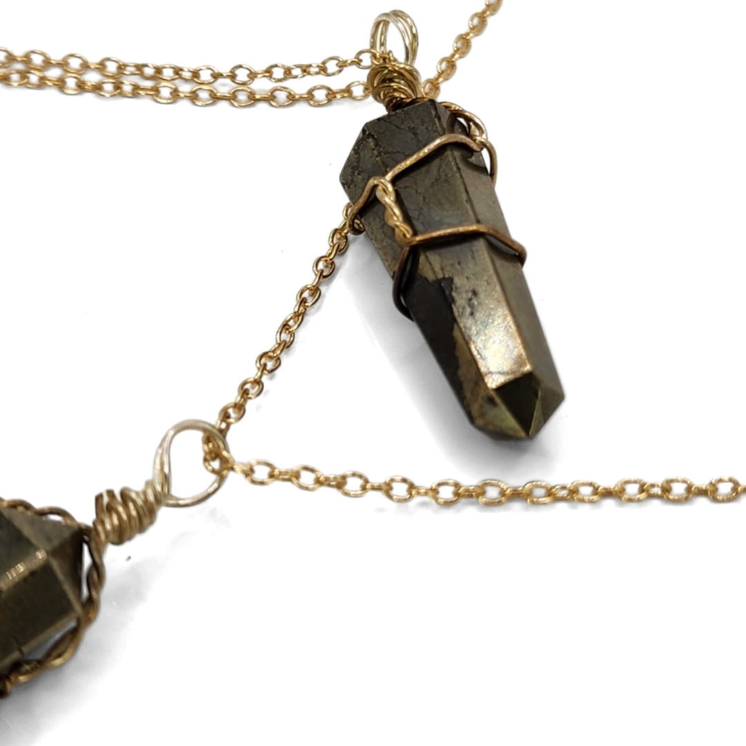 Pyrite Point, Silver Wire Wrapped w/ Gold Chain