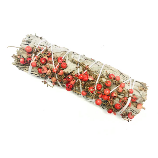 Schinus Molle (California Pepper Tree) & White Sage Smudge Stick 4"