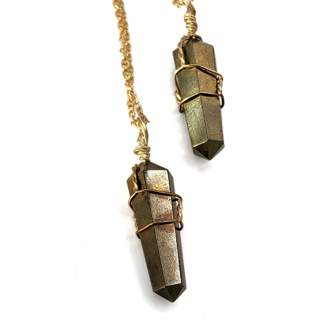 Pyrite Point, Silver Wire Wrapped w/ Gold Chain