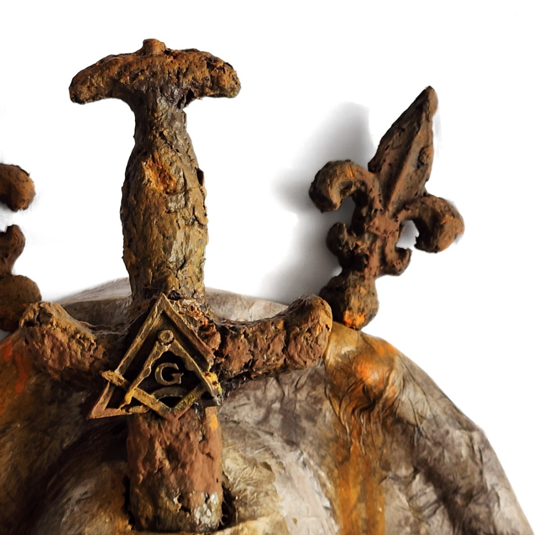 “The Knight of the Rusted Veil” — Original Paper Mâché Plaque by Ricardo Pustanio