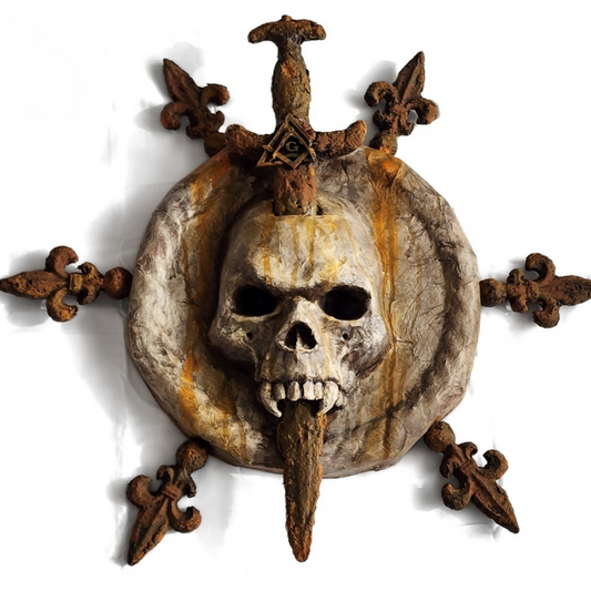 “The Knight of the Rusted Veil” — Original Paper Mâché Plaque by Ricardo Pustanio