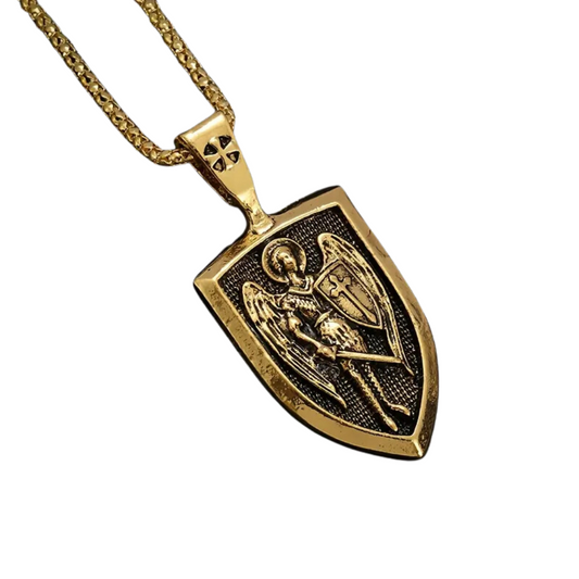 Saint Michael (San Miguel) Shield Necklace - Gold