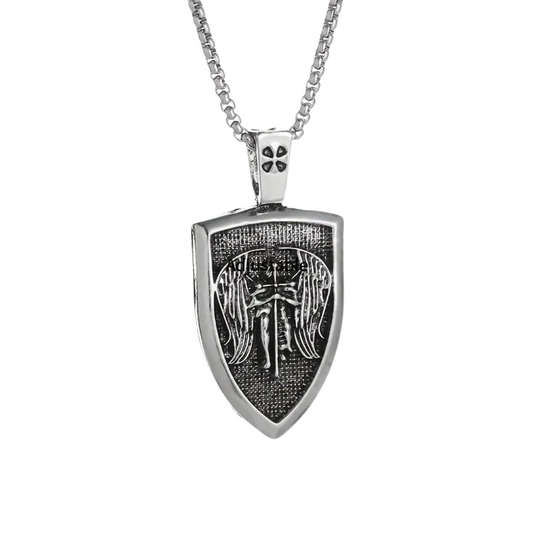 Saint Michael (San Miguel) Shield Necklace - Antique Silver
