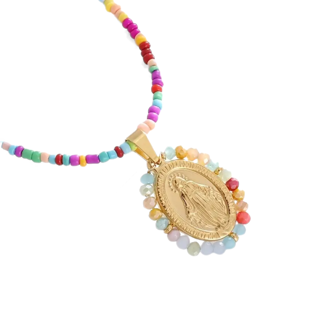 Beaded Virgin Mary Devotion Necklace
