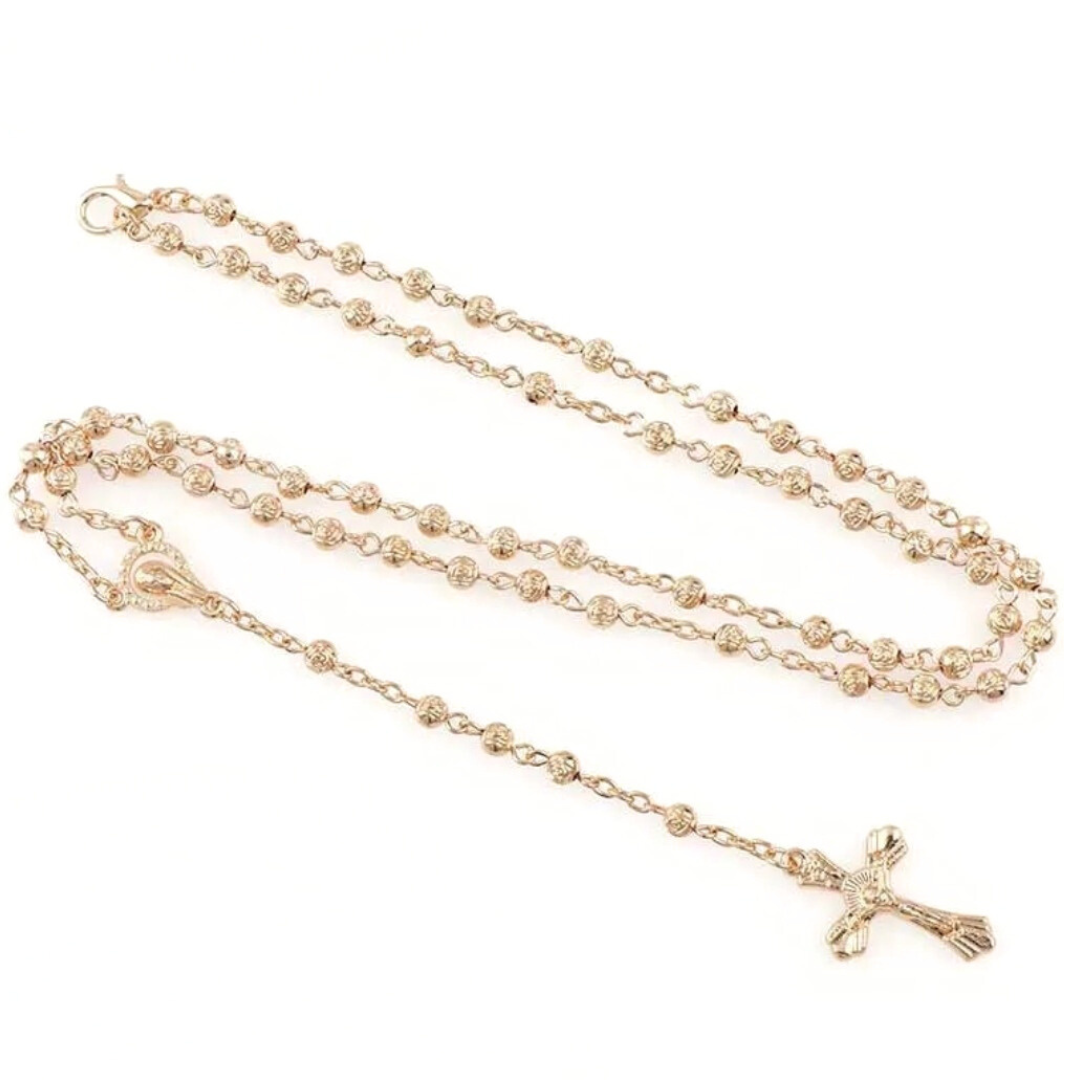 4mm Tiny Rose Bead Gold Rosary