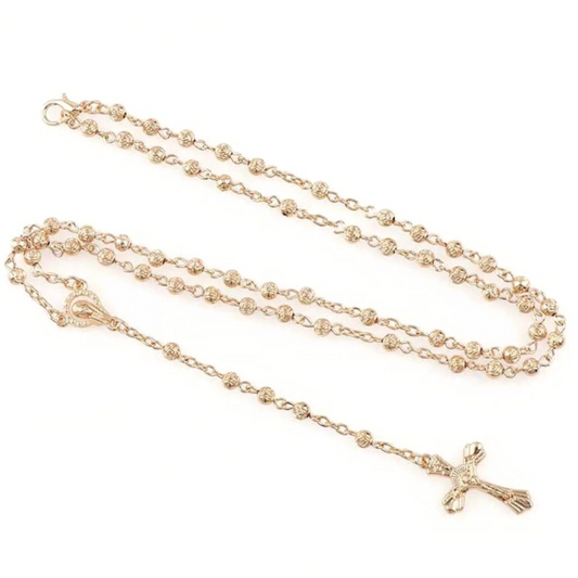 4mm Tiny Rose Bead Gold Rosary