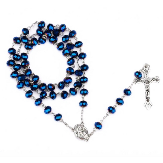 Long Chain Blue Crystal Bead Rosary