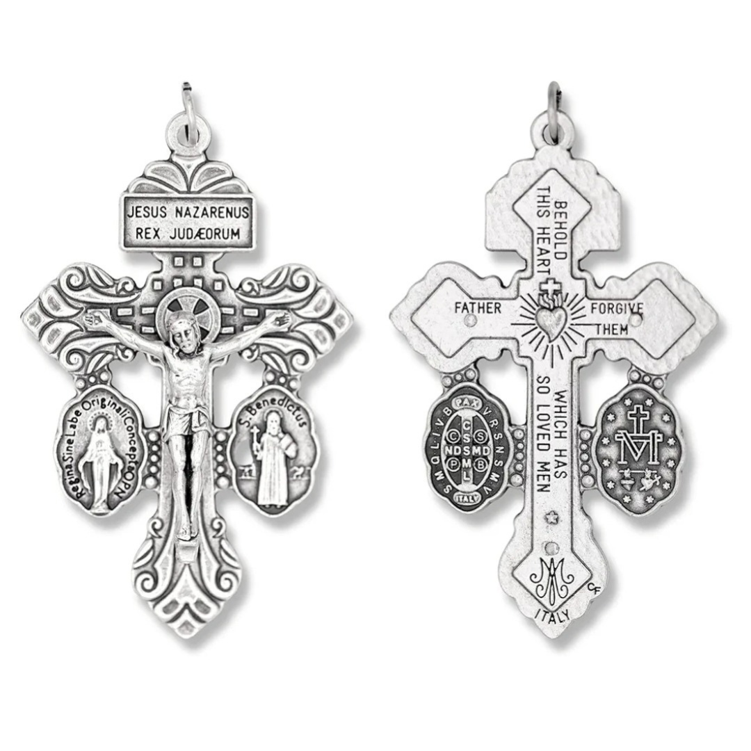 Triple Threat Pardon Crucifix w/ St. Benedict & Miraculous Medal | Cross of Forgiveness, Exorcism