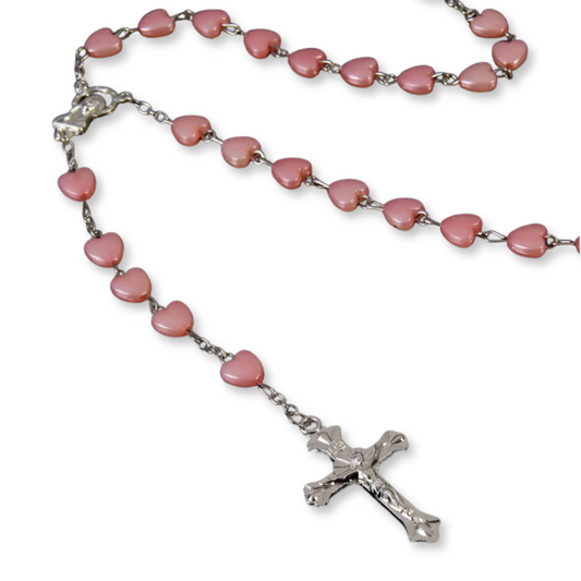 Pink Porcelain Sheen Heart Rosary