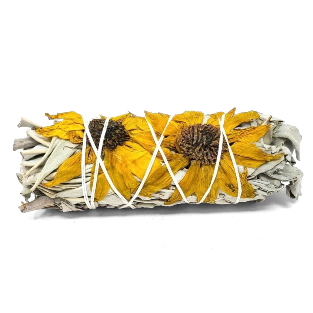 White Sage with Sunflowers 5" Smudge Stick