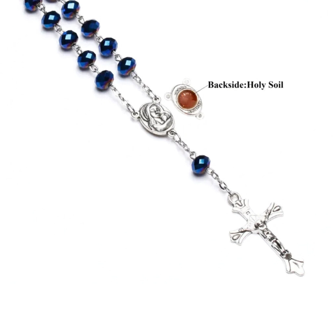 Long Chain Blue Crystal Bead Rosary