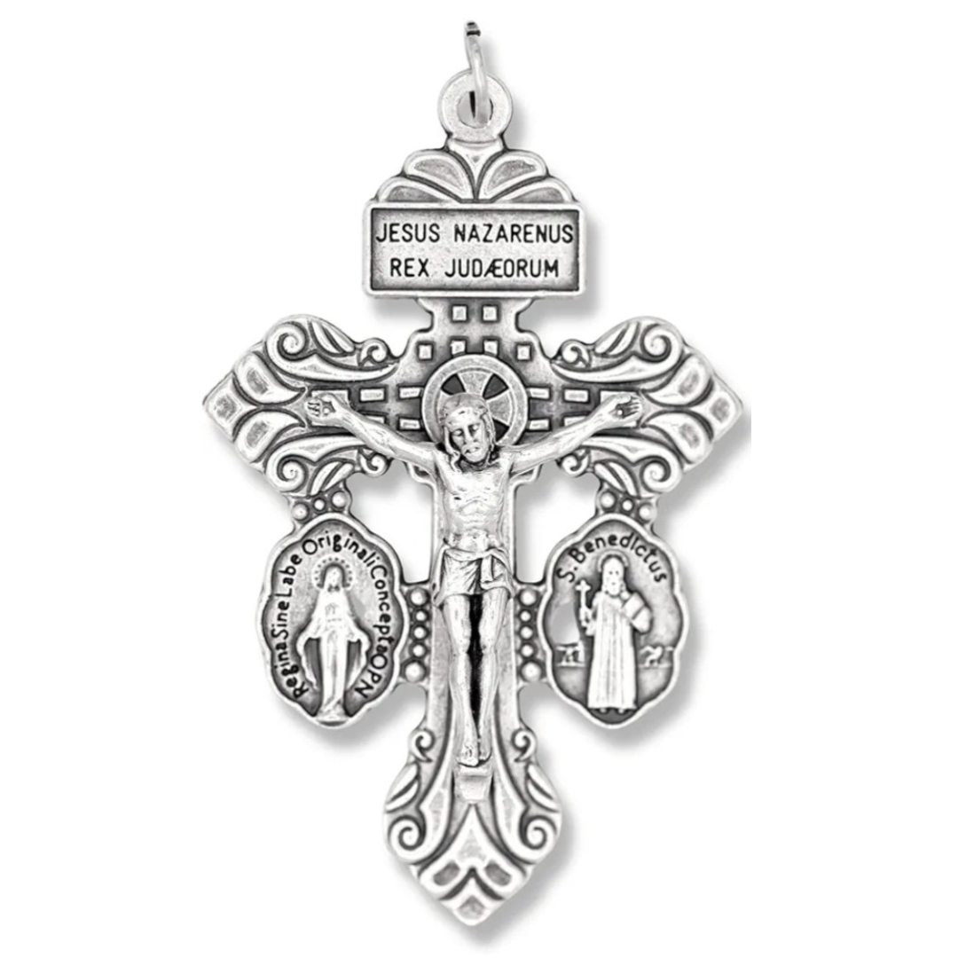 Triple Threat Pardon Crucifix w/ St. Benedict & Miraculous Medal | Cross of Forgiveness, Exorcism